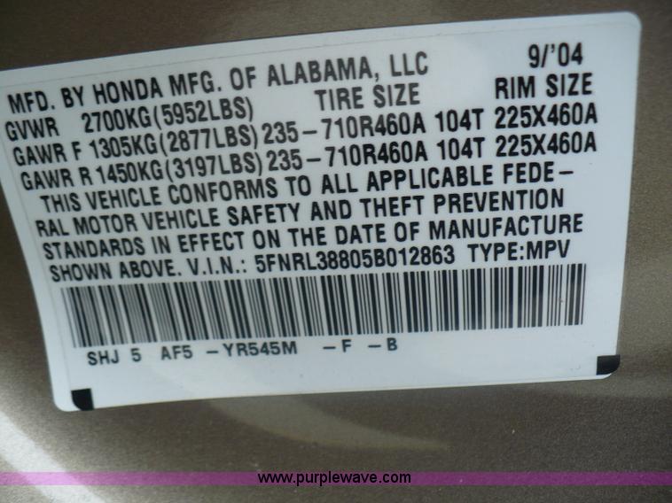 image for item B6364 2005 Honda Odyssey Touring van