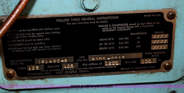 image for item T9828 Schramm industrial air compressor