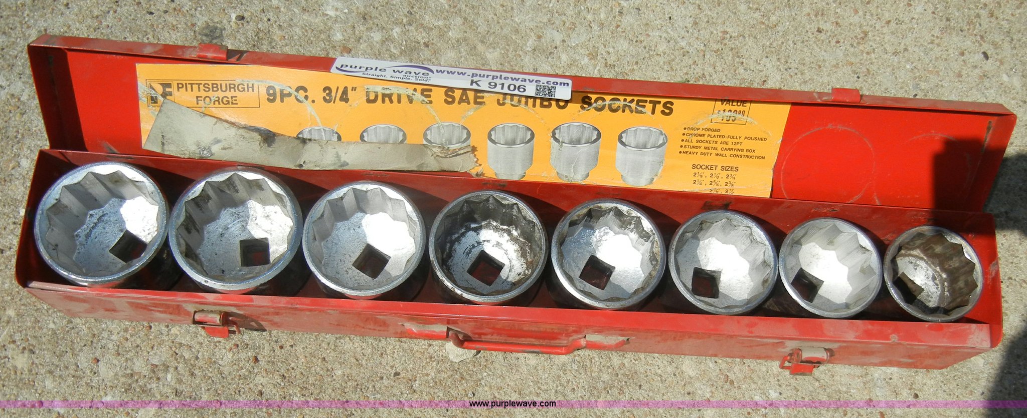 Nine piece 3/4" drive jumbo socket set in KS Item K9106