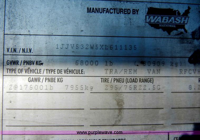 image for item A3486 1999 Wabash 53' reefer trailer