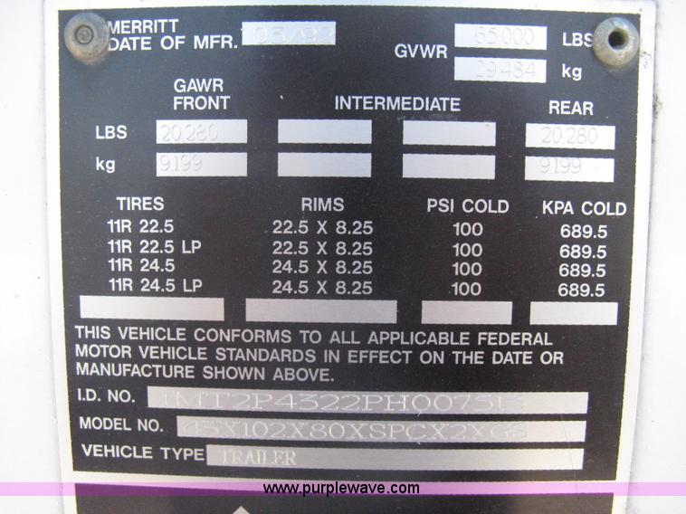 image for item A6321 1992 Merritt hopper bottom trailer
