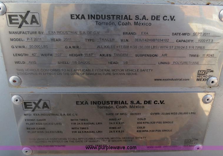 image for item B2297 2011 EXA 42' pneumatic dry bulk trailer