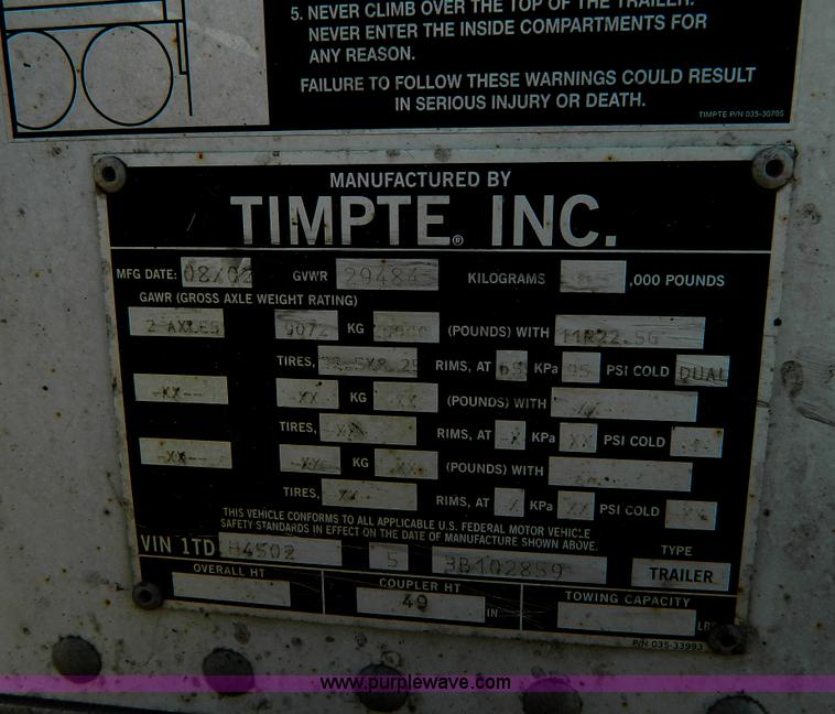 image for item B3655 2003 Timpte Super Hopper 45' grain trailer