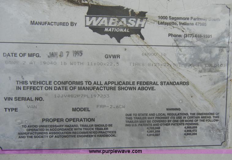 image for item C4303 1993 Wabash 48' dry van trailer