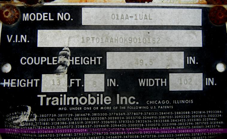 image for item C4305 1989 Trailmobile 48' dry van trailer