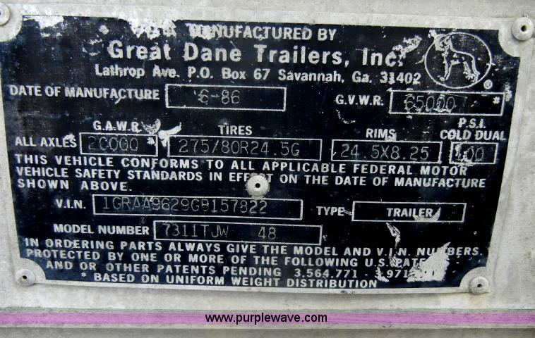 image for item C4307 1986 Great Dane 48' dry van trailer
