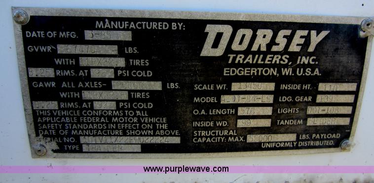 image for item D5504 1985 Dorsey 48' dry van trailer