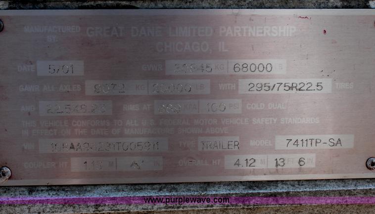 image for item D7865 2001 Great Dane dry van trailer
