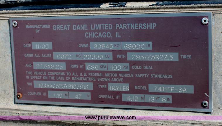 image for item D7866 2000 Great Dane dry van trailer