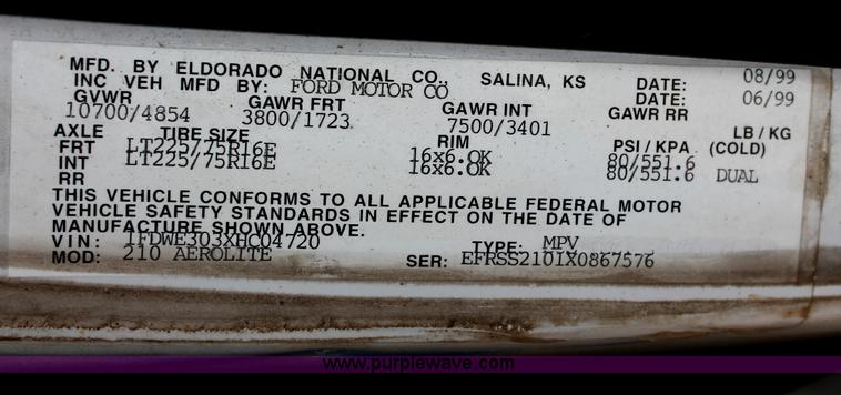 image for item D7904 1999 Ford E350 Econoline Super Duty transit bus