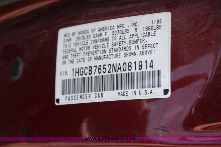 image for item D7919 1992 Honda Accord LX