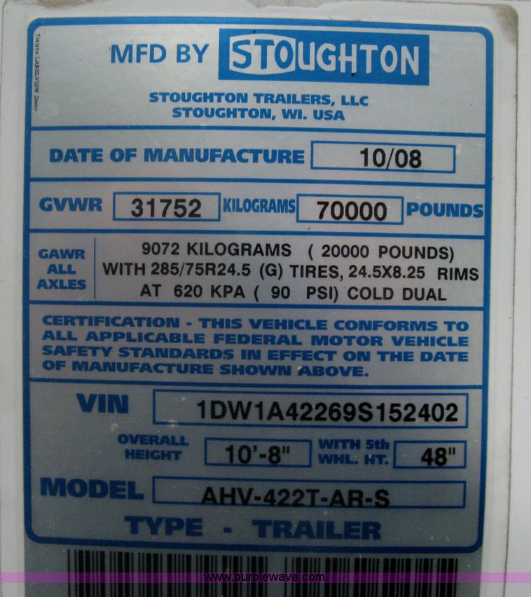 image for item A6372 2009 Stoughton grain trailer