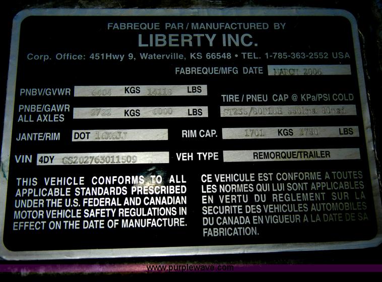 image for item D4060 2006 Liberty 20' gooseneck stock trailer