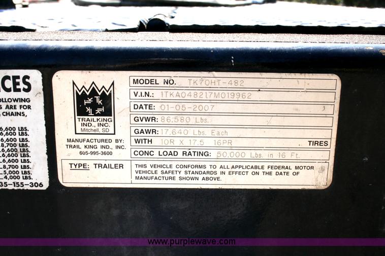 image for item A4936 2007 Trail King TK70HT Hydratail 48' trailer