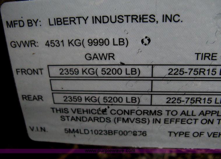 image for item A6371 2011 Liberty tandem axle dump trailer