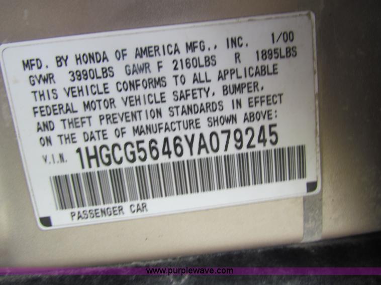 image for item B7251 2000 Honda Accord