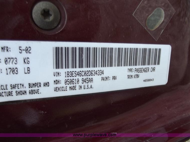 image for item C2087 2002 Dodge Neon SE