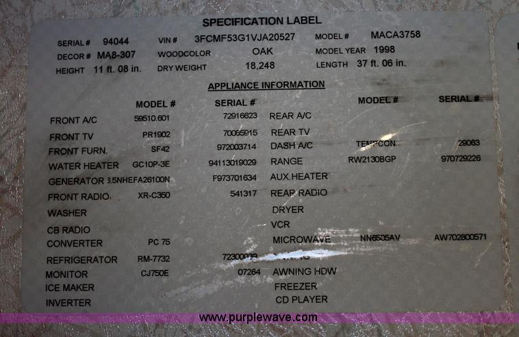 image for item D7898 1998 Newmar Mountain Aire RV camper