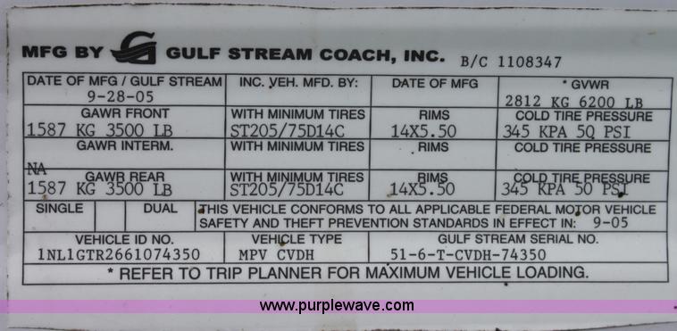image for item D7997 2005 Gulfstream Cavalier camper