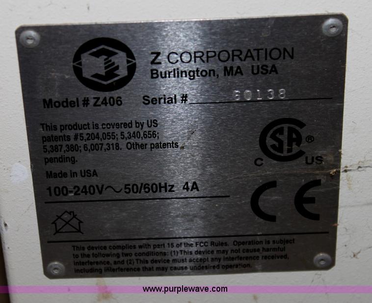 image for item L9723 Z corporation Z406 3D printer