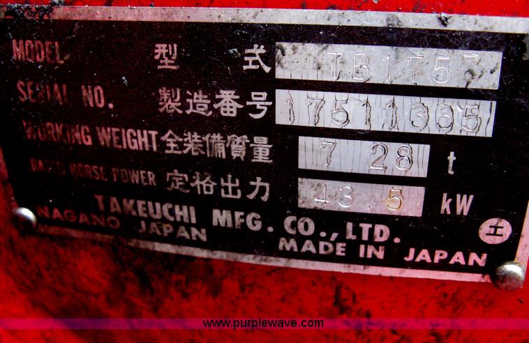 image for item A6328 2003 Takeuchi TB175 excavator