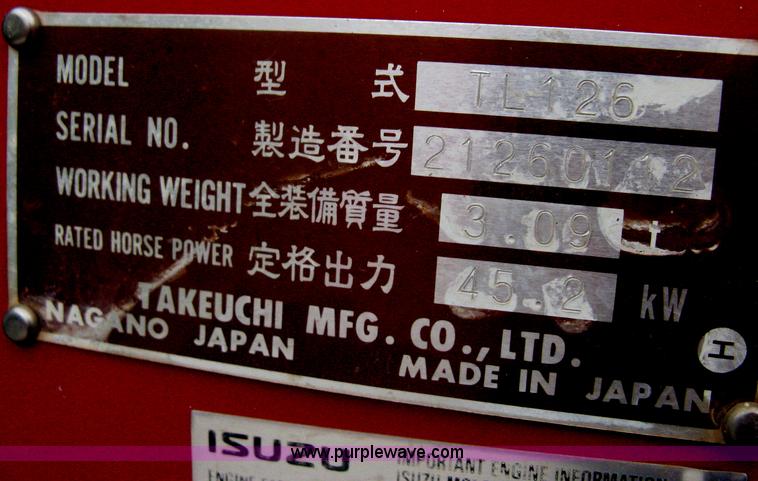 image for item A6329 1999 Takeuchi TL126 track skid steer