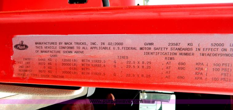 image for item B3677 1999 Mack CH613 dump truck