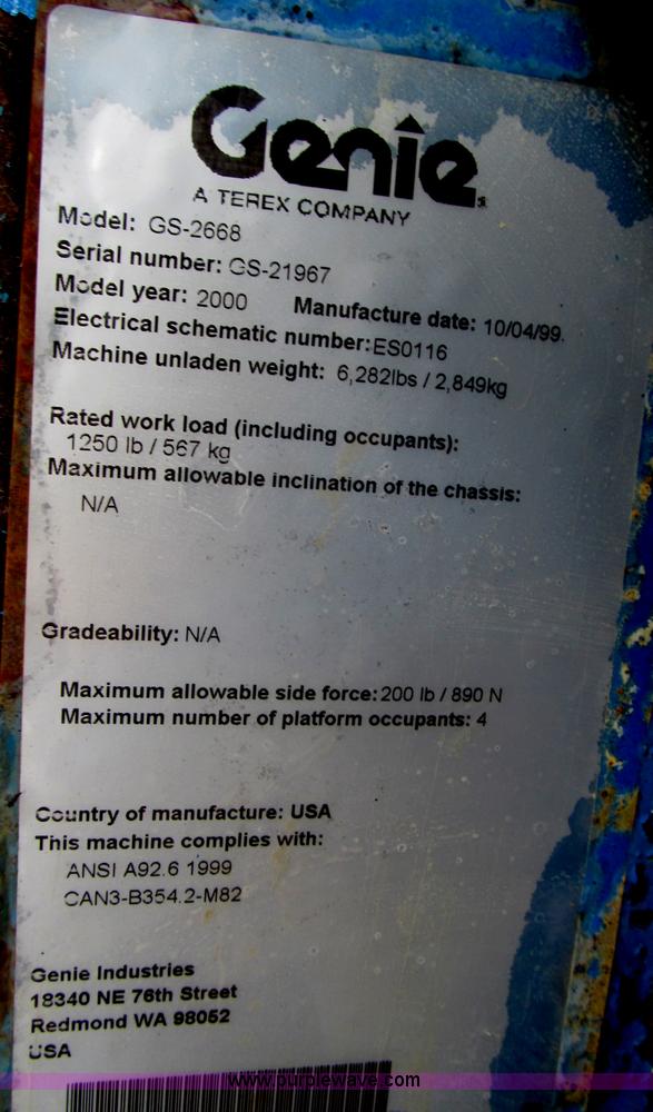 image for item B5140 2000 Genie 2668 scissor lift