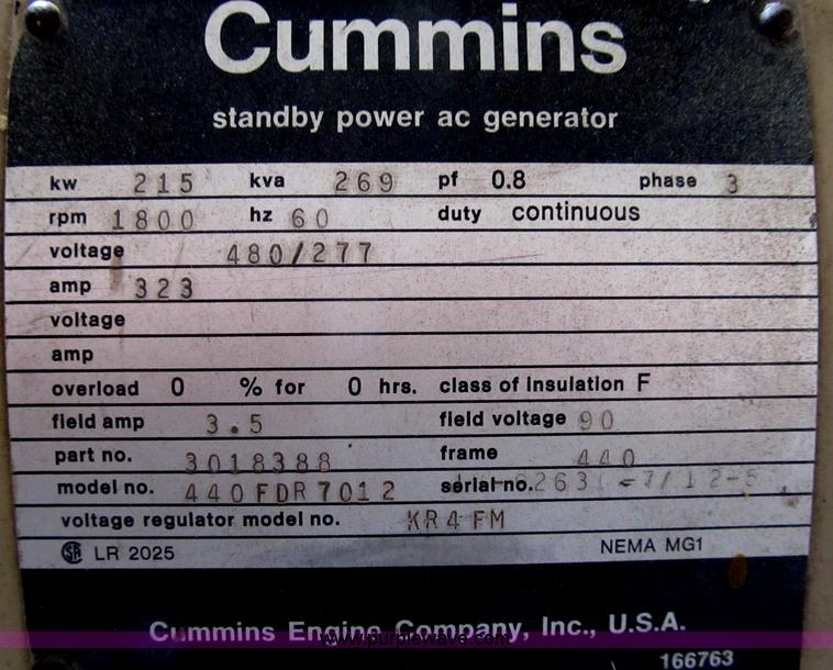 image for item D9468 1999 Cummins diesel generator