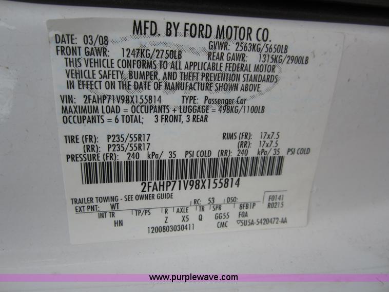 image for item B3190 2008 Ford Crown Victoria Police Interceptor