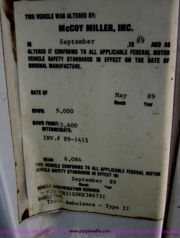image for item B3211 1989 Dodge Ram B350 ambulance