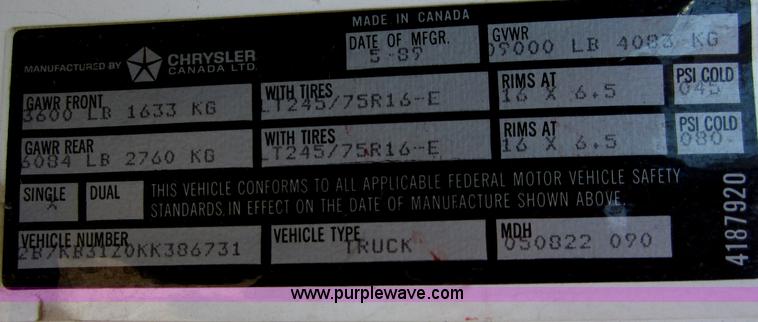 image for item B3211 1989 Dodge Ram B350 ambulance