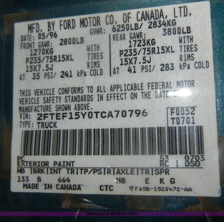 image for item D4123 1996 Ford F150 XL pickup truck