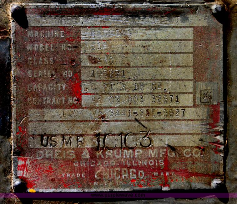 image for item D5058 Dreis & Frump 818 8' metal brake