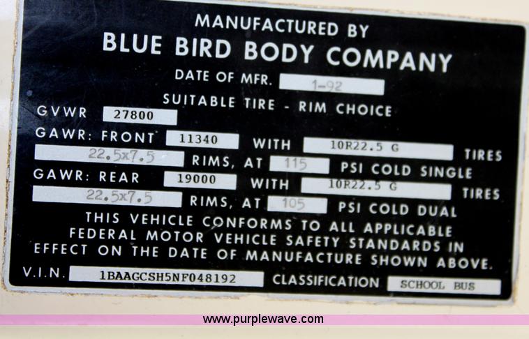 image for item D5063 1992 Blue Bird TC2000 school bus