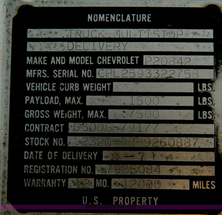 image for item T9853 1979 Chevrolet Step Van 20 multi stop delivery van