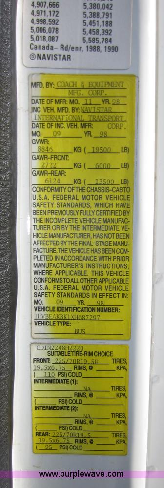 image for item B1266 1999 Coach Navistar International 3400 bus