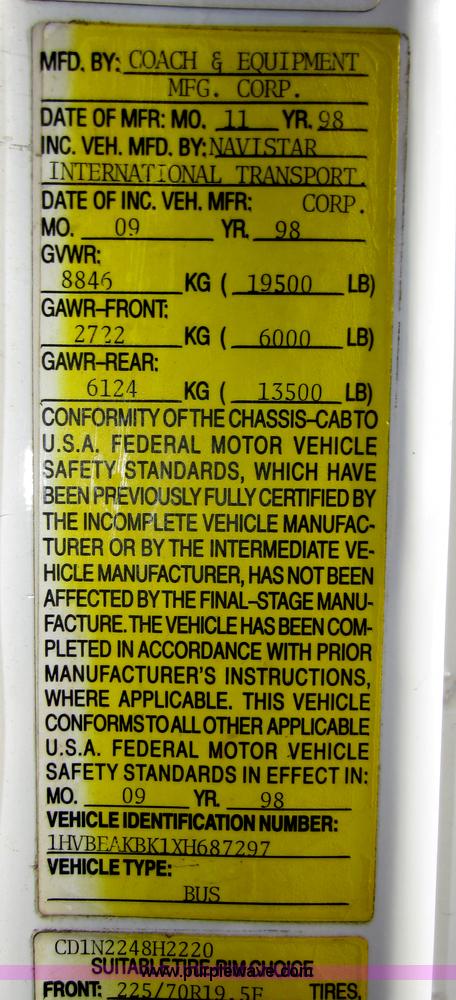 image for item B1266 1999 Coach Navistar International 3400 bus