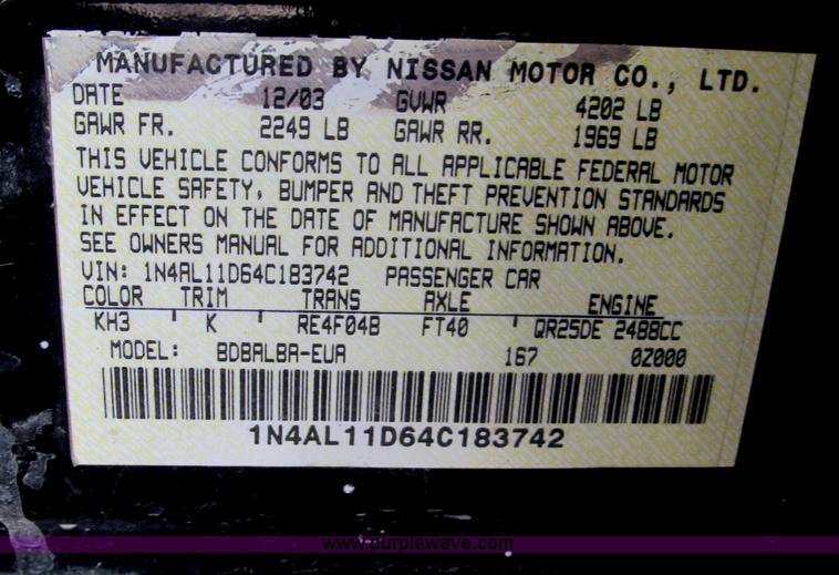 image for item B5148 2004 Nissan Altima