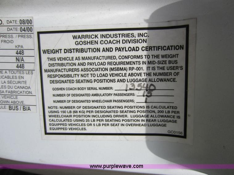 image for item D5567 2000 Chevrolet G3500 transit bus