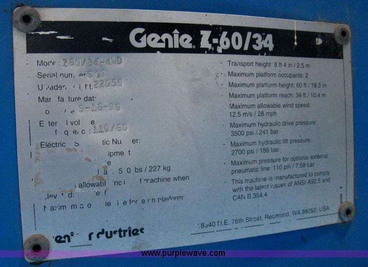 image for item A6402 1996 Genie Z-60/34 articulating boom lift