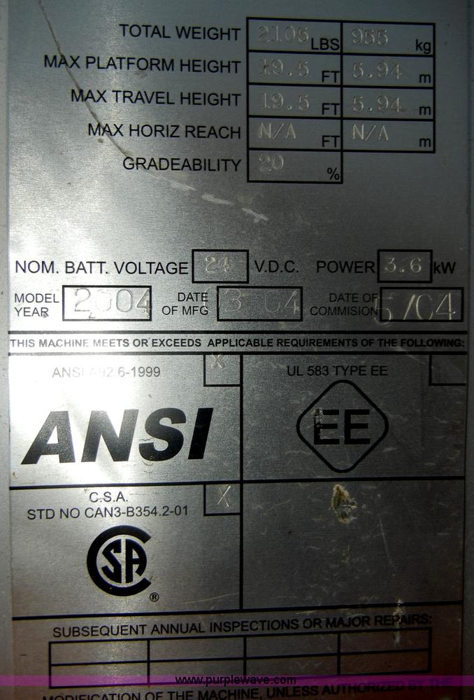 image for item N9758 2004 JLG J6043 electric lift