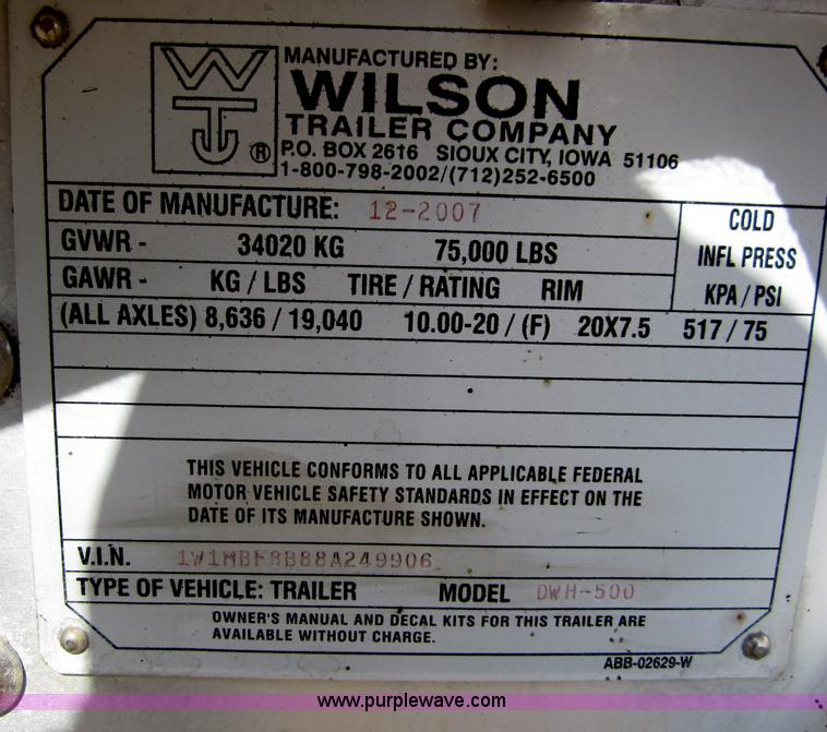 image for item C2533 2008 Wilson DWH500 PaceSetter 50' grain trailer