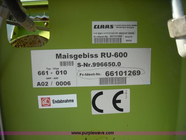 image for item B1345 Claas RU600 eight row rotary forage head