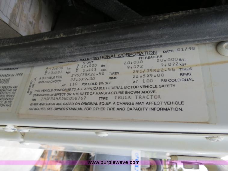 image for item A5348 1998 International 9100 semi truck