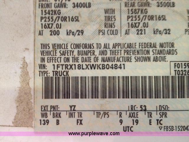 image for item B1339 1998 Ford F150 extended cab pickup truck