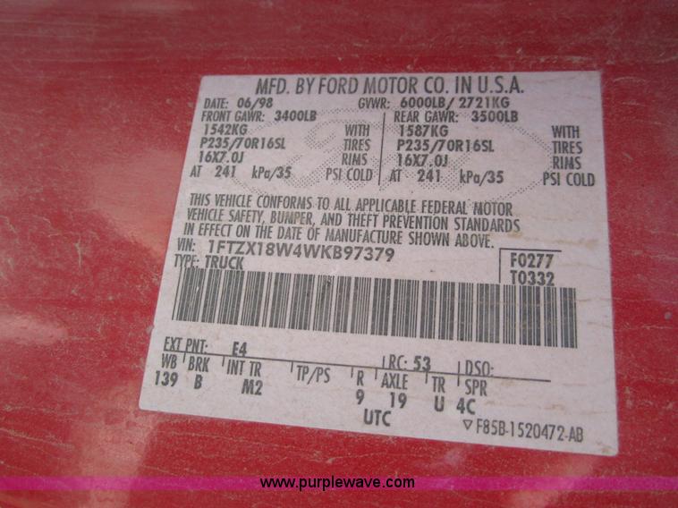 image for item B3272 1998 Ford F150 pickup truck