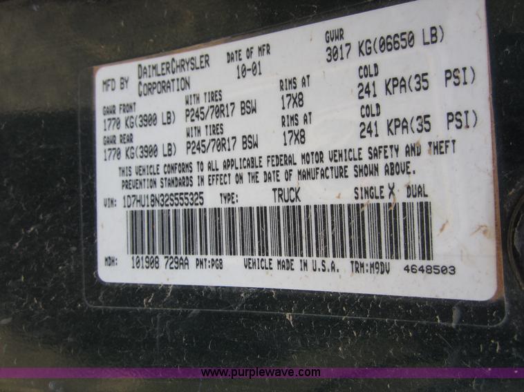 image for item B3276 2002 Dodge Ram 1500 pickup truck