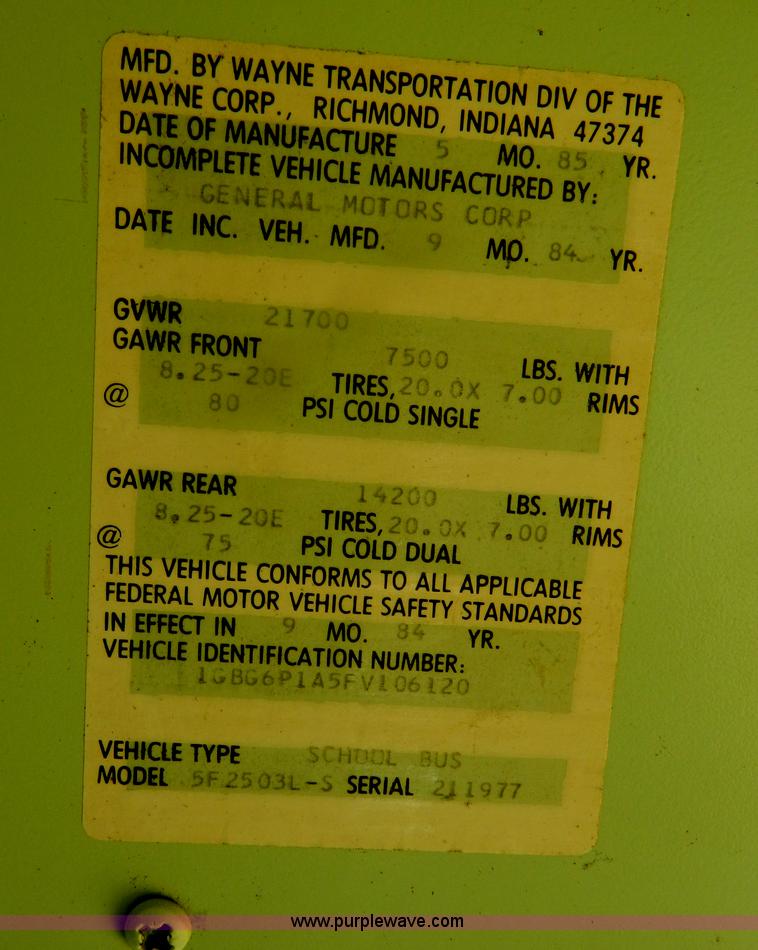 image for item B3737 1985 Chevrolet 60 school bus