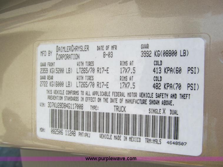 image for item C2197 2004 Dodge Ram 2500HD SLT quad cab pickup truck